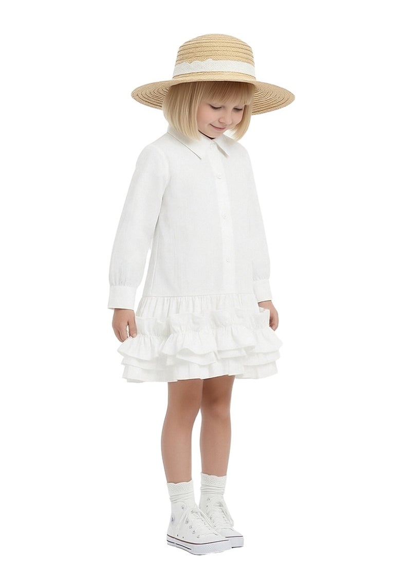 WiNi BEE Girls Shirt Dress Long Sleeve with Ruffles - Button Down Collared Dress for School,Family Photos, Toddler Girl Dress 2T-3T, Little Girl 4-10 Years - Image 2
